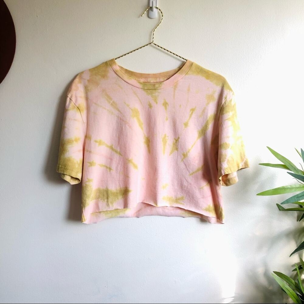 Custom tie dyed crop top | lime green pink | SMALL